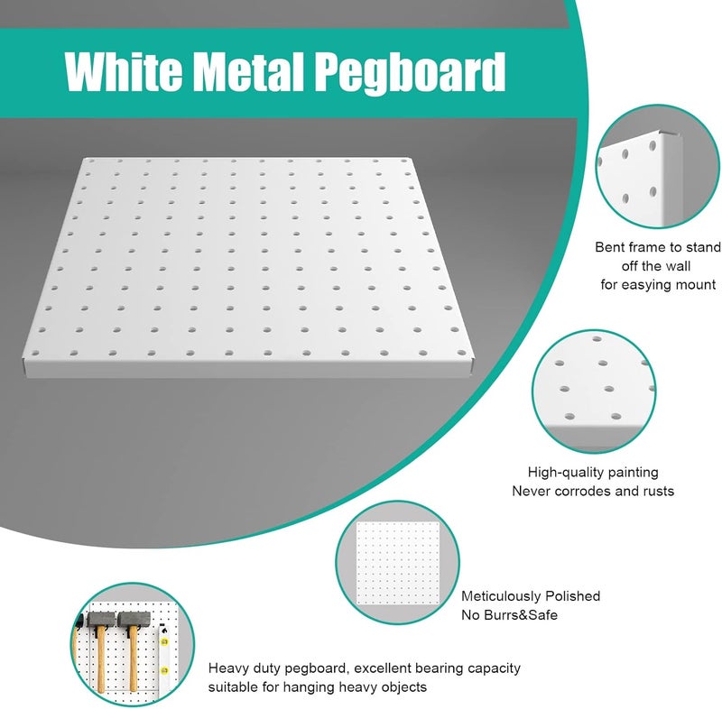 Hogurity Peg Board, 6 Pack Metal Pegboard Panels White Pegboards Wall Organizer with Bent Frame Large Heavy Duty Peg Board for Walls Home, Garage Tool Storage, Workbench, Craft Room, Kitchen - Image 4